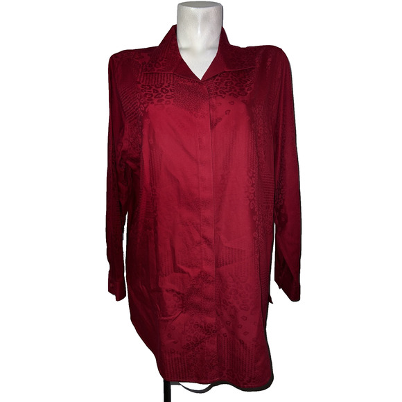 CHICO'S Top Sz XL (3) 16/18 Rust Red Button Animal Print LS No-Iron Blouse Shirt - Picture 1 of 7
